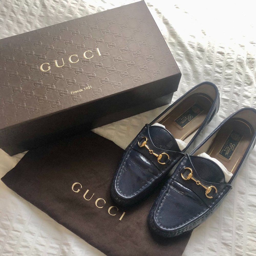 GUCCI Patent Leather Horsebit Loafer, Size 38.5